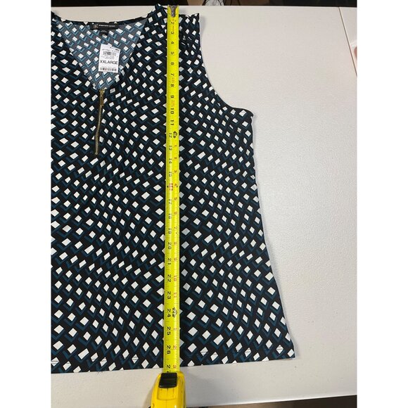 INC Geometric Print Zip Front Sleeveless Blouse Top XXL turquoise black white - Picture 6 of 10